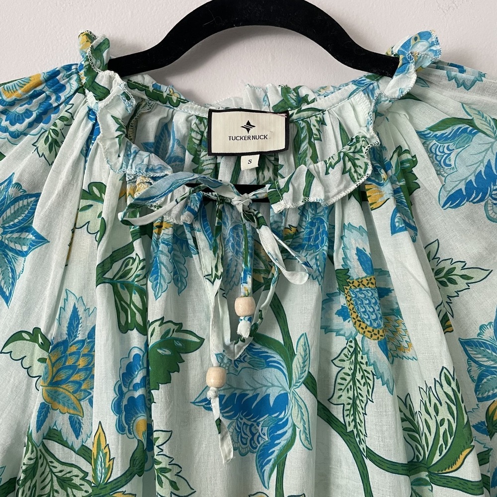 Tuckernuck Cassis Puff Sleeve Floral Blouse Size S Cotton Ruffles Boho Preppy - Picture 5 of 12